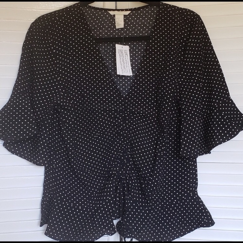 H&M Black Polka Dot Ruched Top